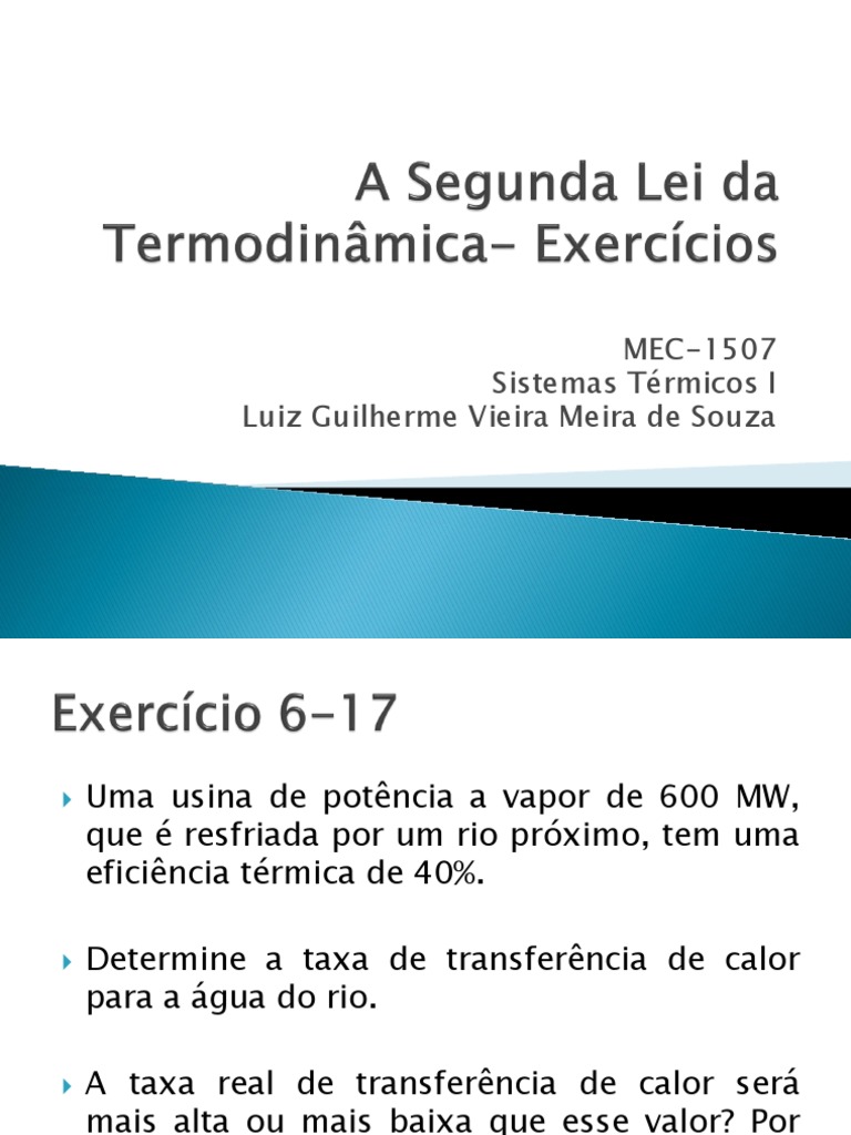 A Segunda Lei Da Termodinmica Exerccios | PDF | Calor | Geladeira
