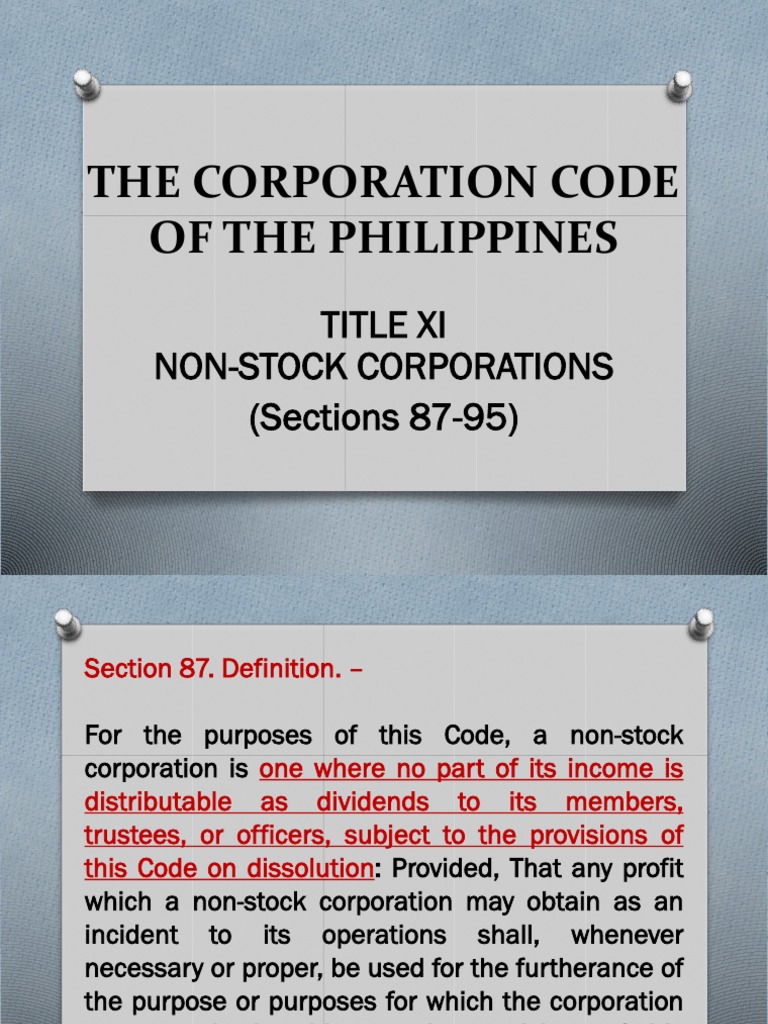 The Corporation Code of The Philippines Title Xi NonStock