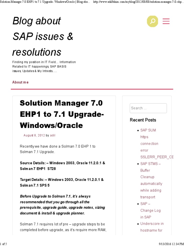 Solman 7.0 EHP1 to 7.1 Upgrade Guide | PDF | Oracle Database ...