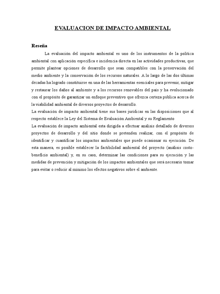 Evaluación de Impacto Ambiental en Proyectos | PDF | Evaluación de ...
