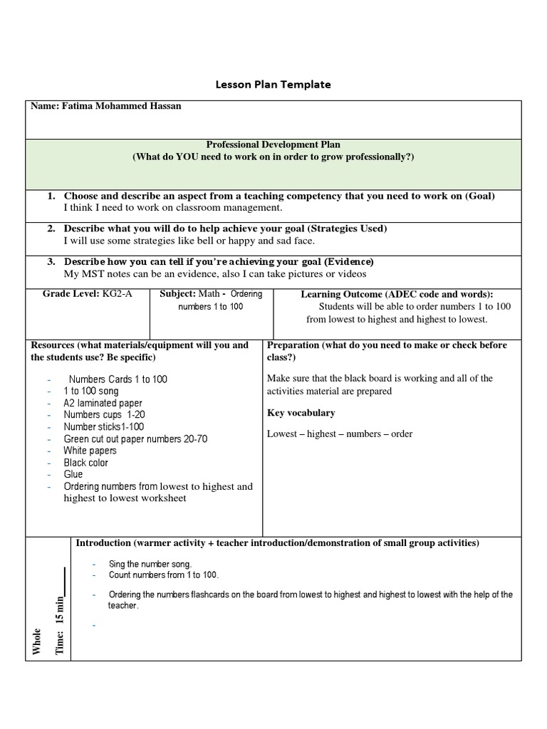 Comparing And Ordering Numbers Lesson Plan Grade 2