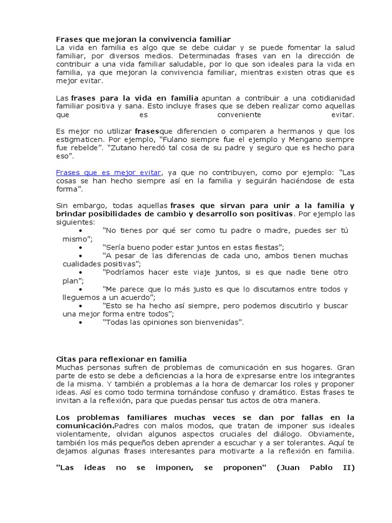 Frases Que Mejoran La Convivencia Familiar | PDF | Tolerancia | Toma de  decisiones, image size:768x1024