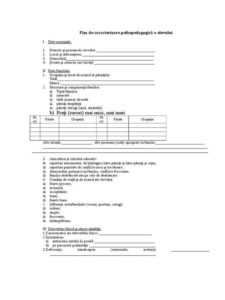 Fisa De Caracterizare A Elevului Doc