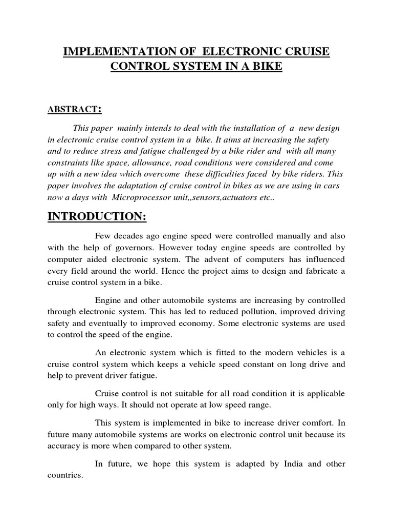 Implementation of Electronic Cruise Control System in A Bike PDF