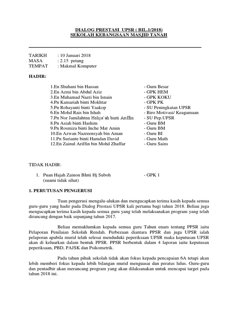 Dialog Prestasi Upsr 1 2018