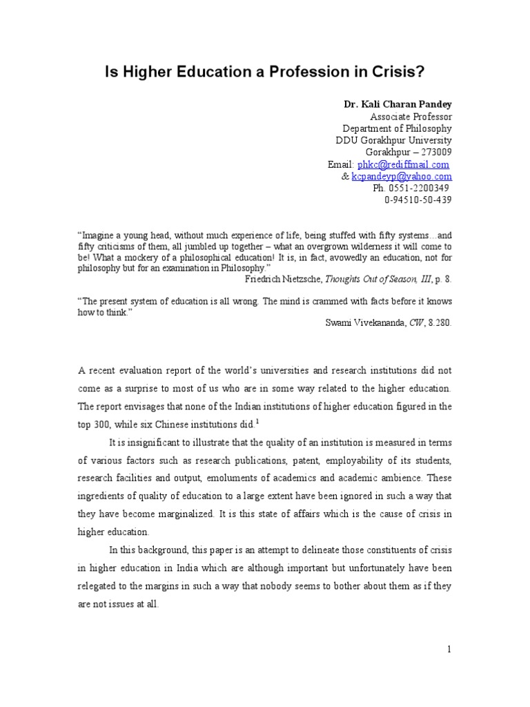 Paper on Education University Higher Education