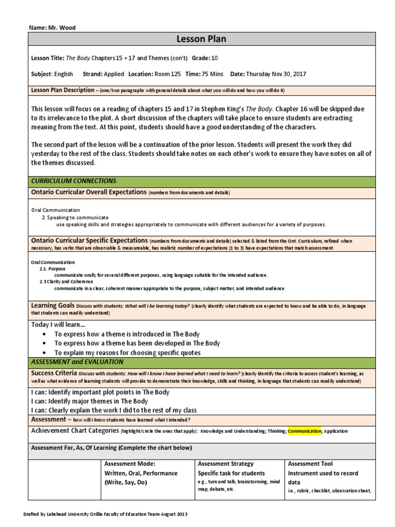 Lesson Plan: Curriculum Connections | PDF | Educational Assessment ...