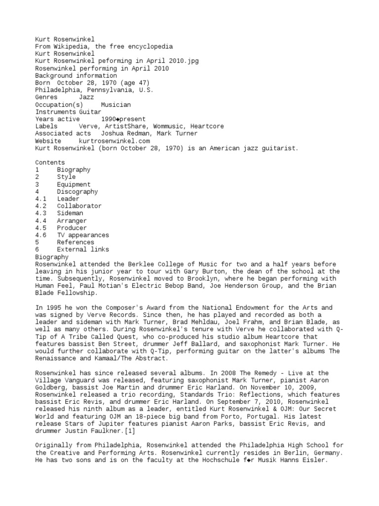 Kurt Rosenwinkel PDF Jazz Jazz Musicians