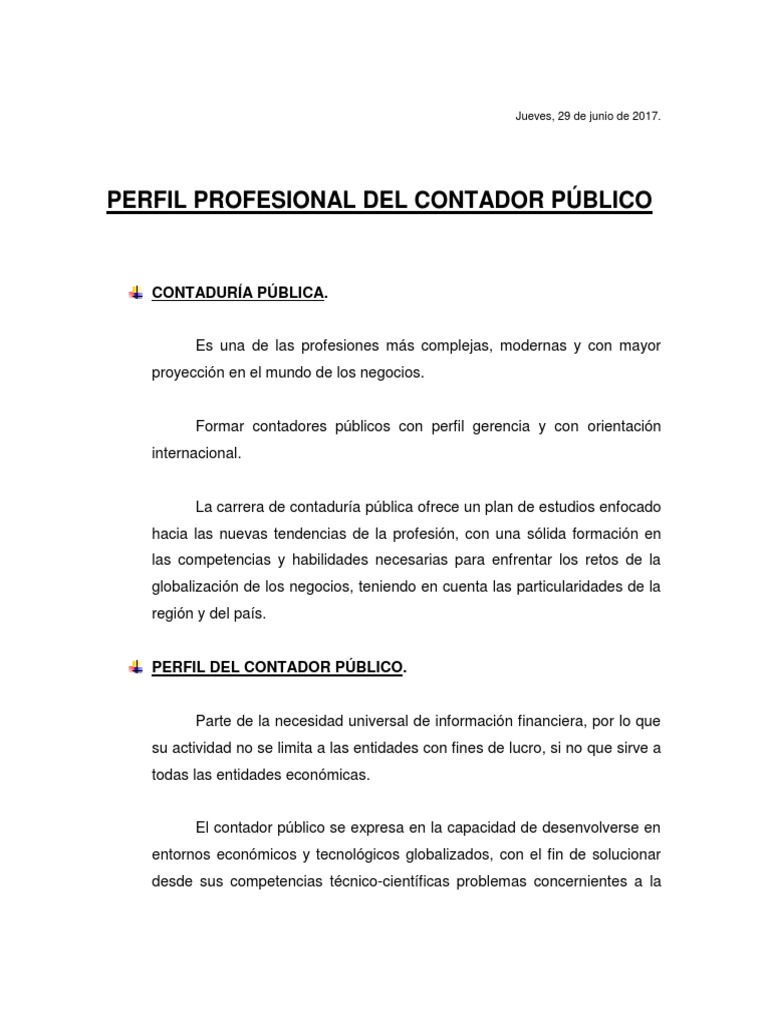Perfil de Contador Publico Contador Contabilidad