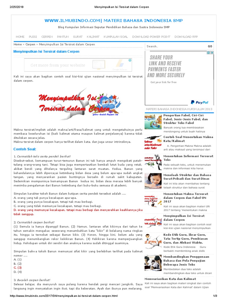 Menyimpulkan Isi Tersirat Dalam Cerpen