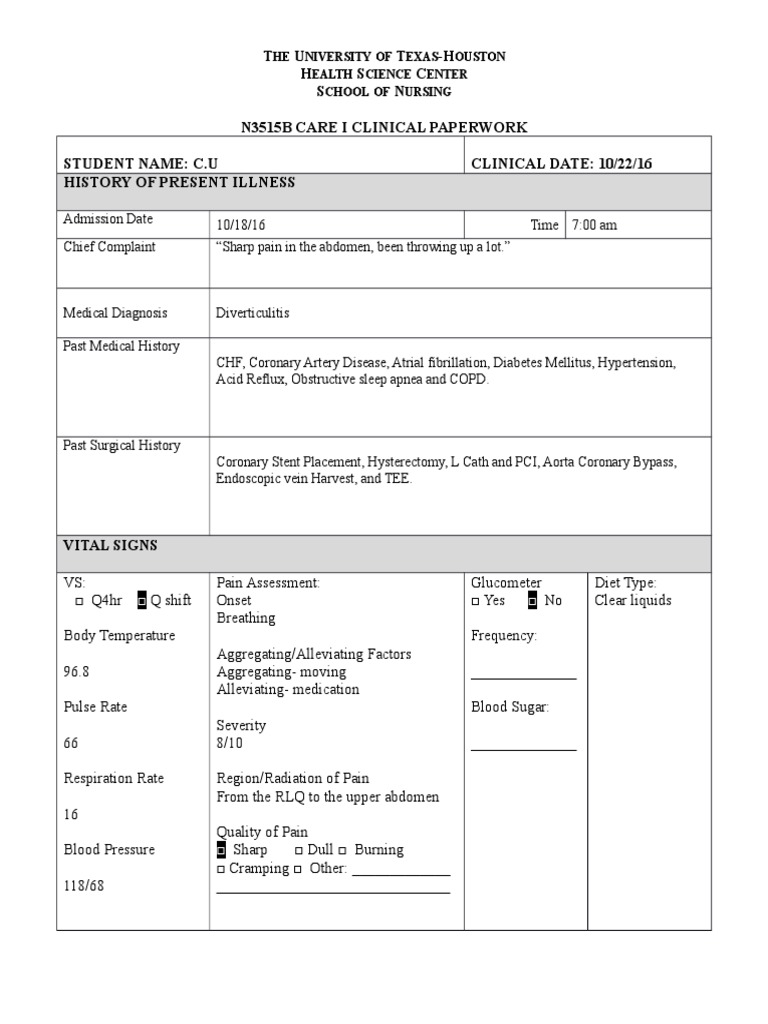 Nursing School Care Plan Template PDF Opioid Pain