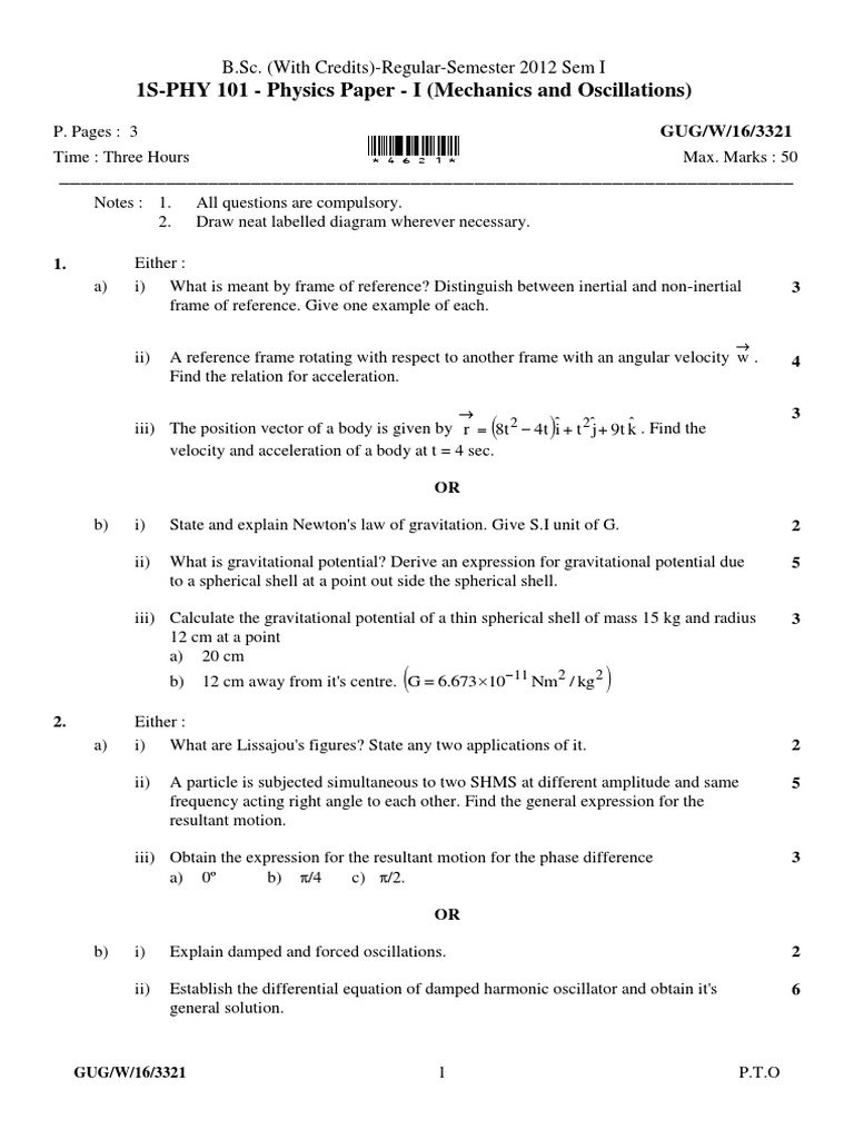 Physics Mechanics & Oscillations Exam | PDF | Rotation Around A Fixed ...