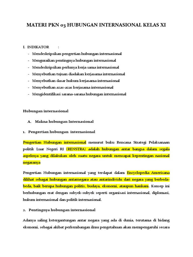 Materi Pkn 03 Hubungan Internasional Kelas Xi