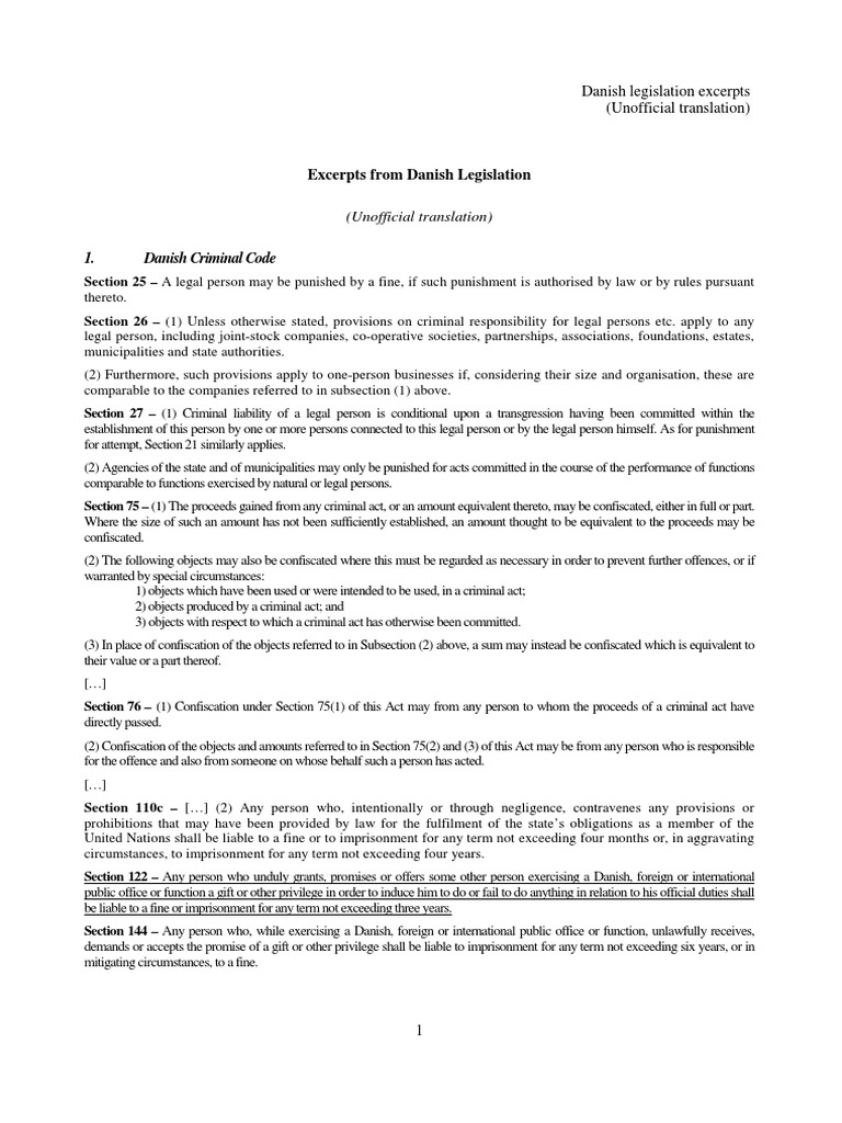 Danish Criminal Code & Justice Act Excerpts | PDF | Money Laundering ...