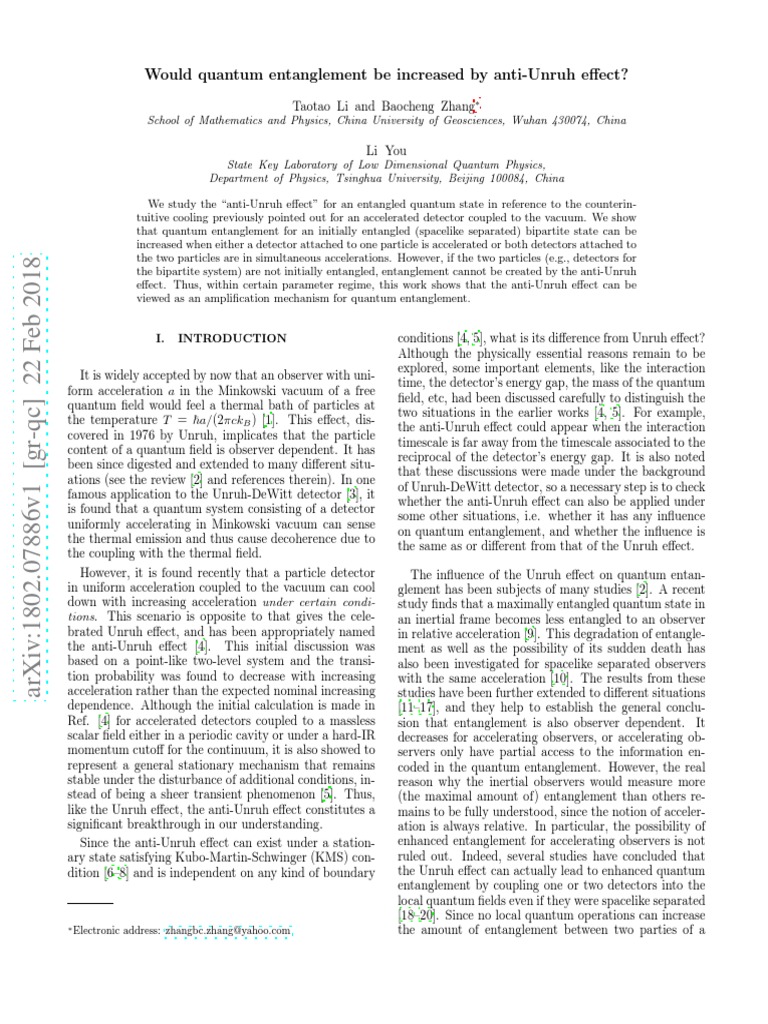 Quantum Entanglement & Anti-Unruh | PDF | Quantum Entanglement | Modern ...
