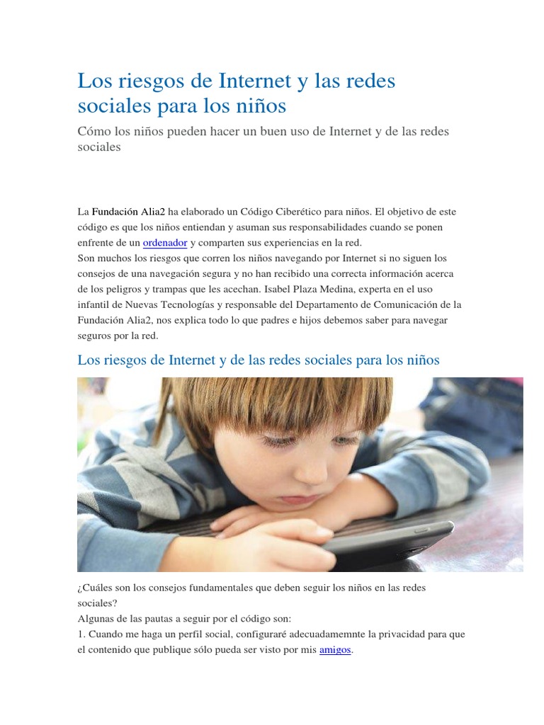 Los Riesgos de Internet y Las Redes Para Los Niños | PDF | Servicio de ...