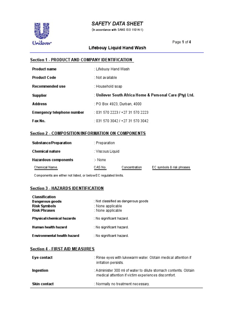 Msds Lifebuoy Dangerous Goods Prevention