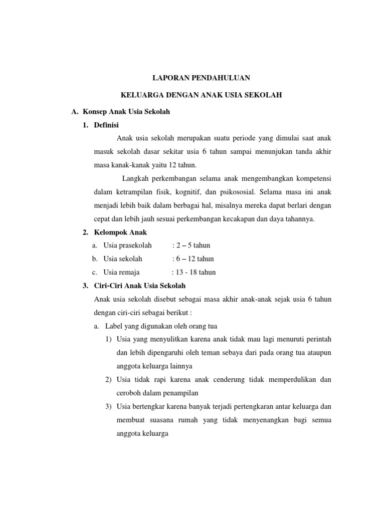 Laporan Pendahuluan Anak Usia Sekolah