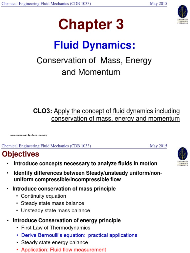 Fluid Dynamics: Mass, Energy, Momentum Conservation | PDF | Fluid ...