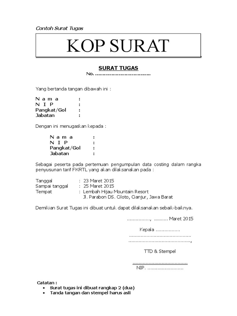Contoh Surat Tugas Costing
