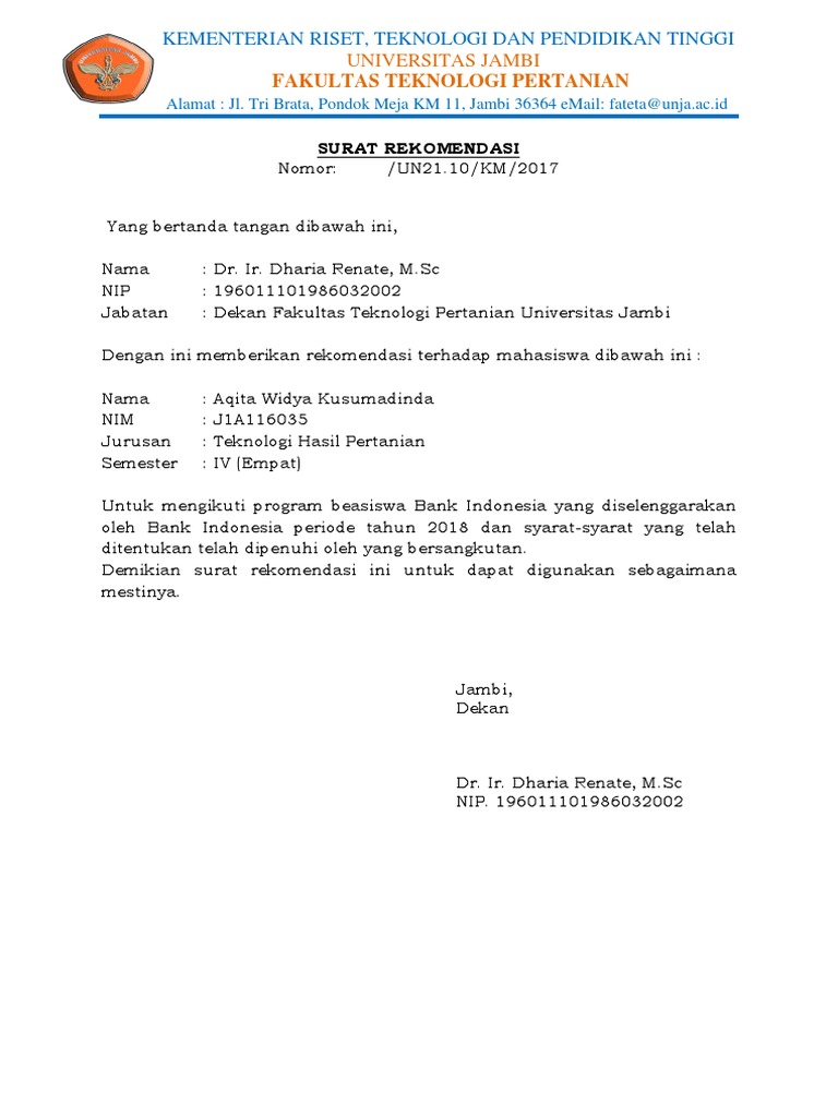 Surat Rekomendasi Beasiswadocx