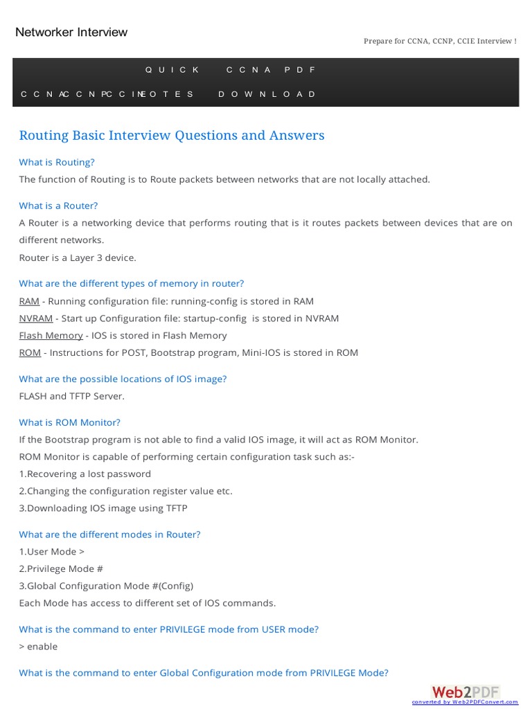Routing Basic Interview Questions and Answers PDF Routing Network Architecture