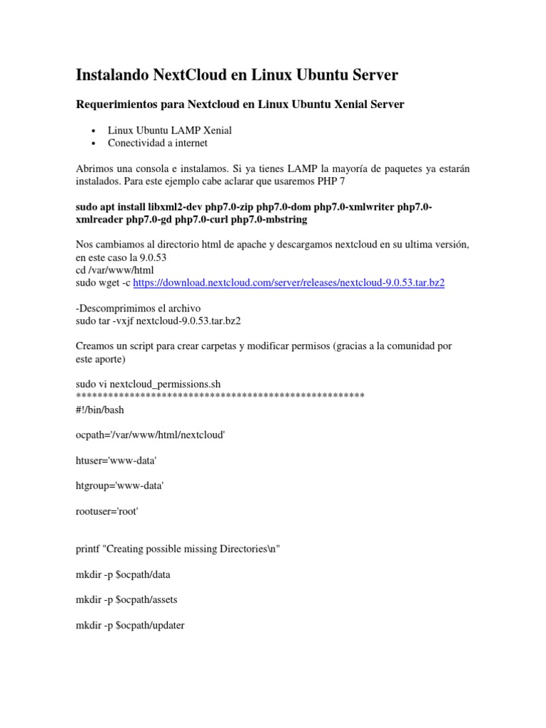 Instalando NextCloud en Linux Ubuntu Server | PDF | Ubuntu (sistema ...