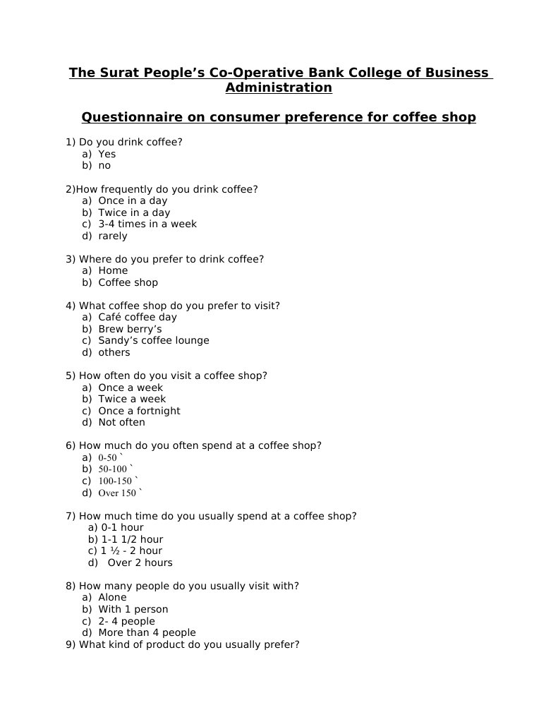 Coffee Shop Consumer Preference Survey | PDF | Coffee | Drink