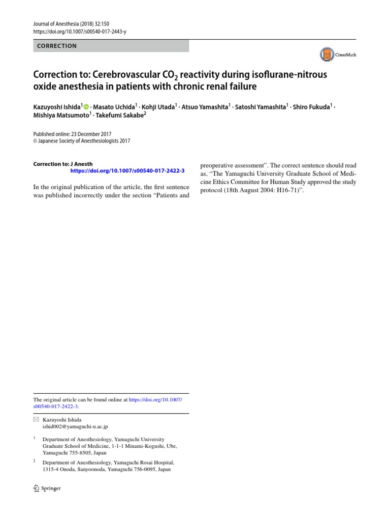 Correction To Cerebrovascular CO Reactivity During Isoflurane Nitrous