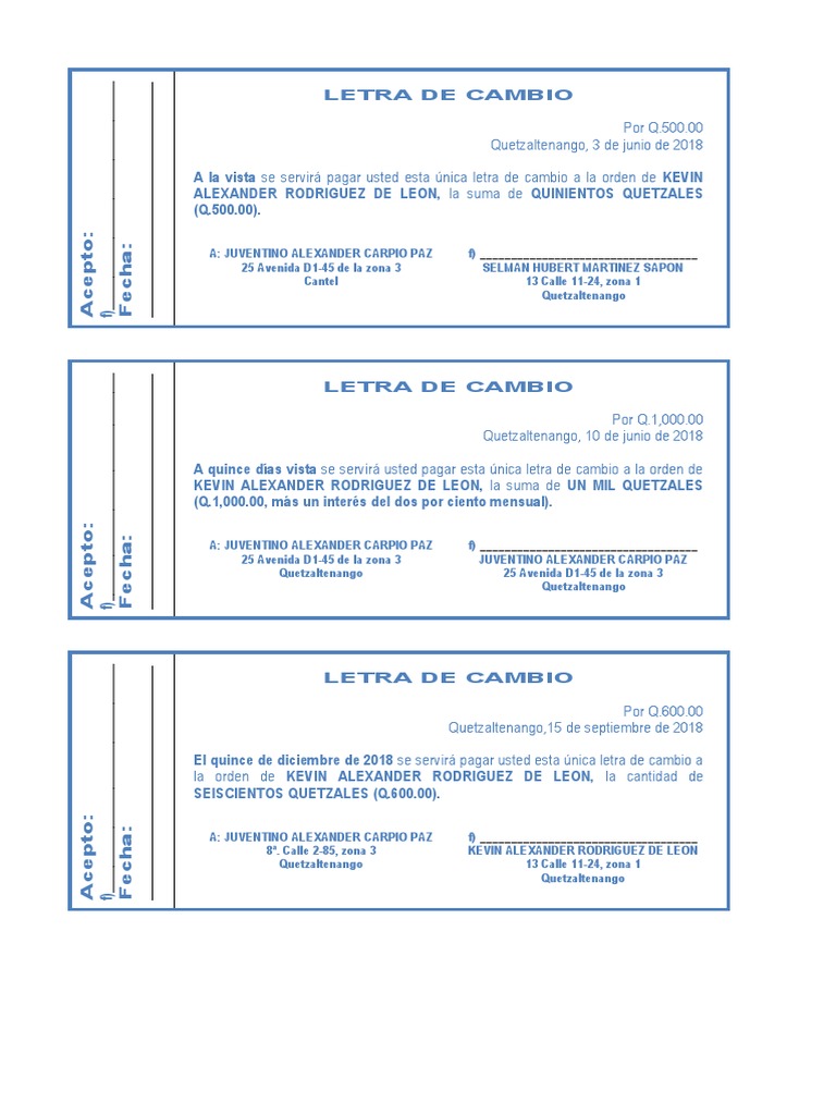 Letra De Cambio Ejemplo Modelos de Letras de Cambio | PDF | Pagaré | Agitación
