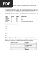 1) Explain The Arithmetic, Relational and Logical Operators With Suitable Example