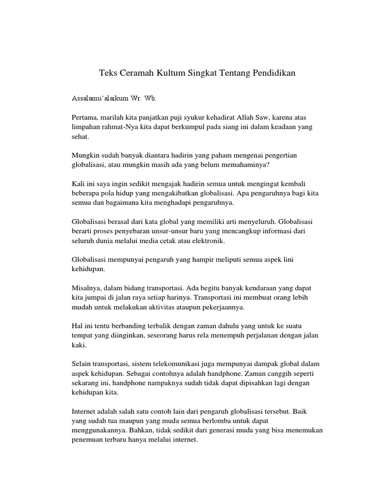Teks Ceramah Kultum Singkat Tentang Pendidikan PDF