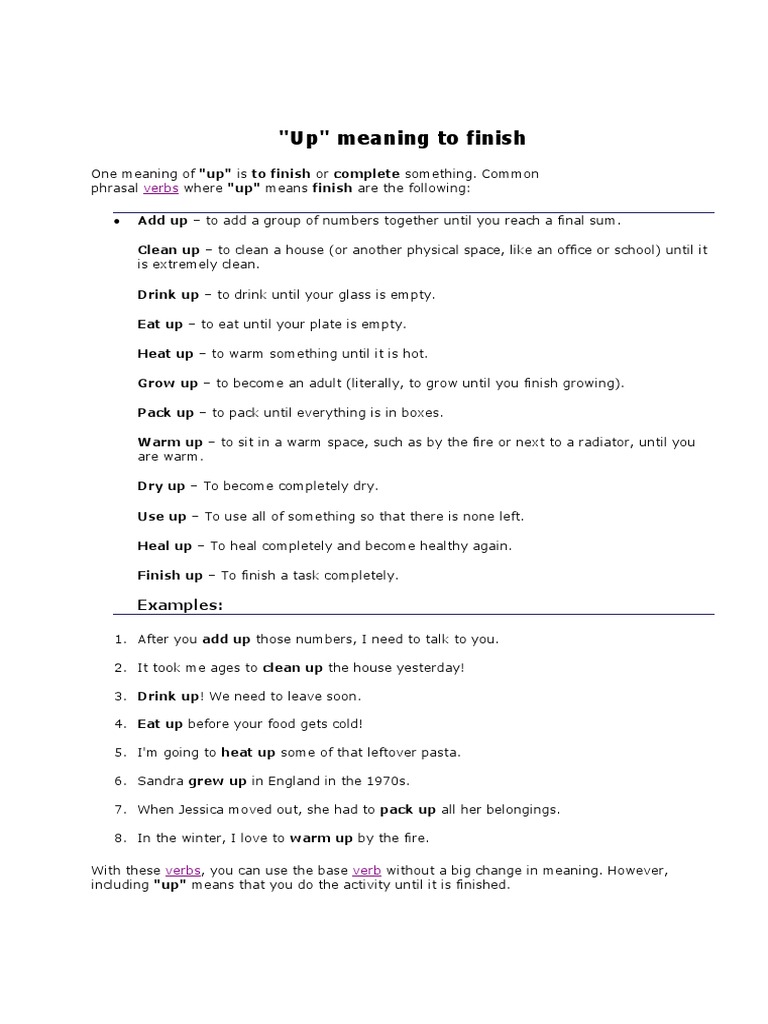 "Up" Meaning To Finish Verbs PDF