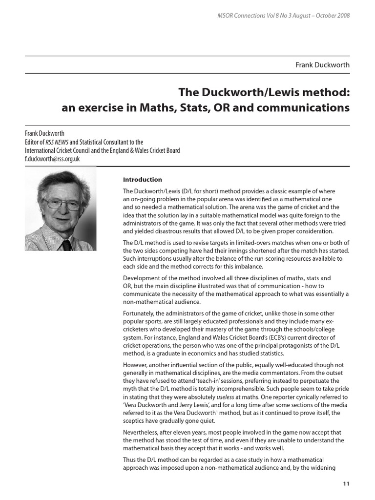The Duckworth/Lewis Method An Exercise in Maths, Stats, OR and
