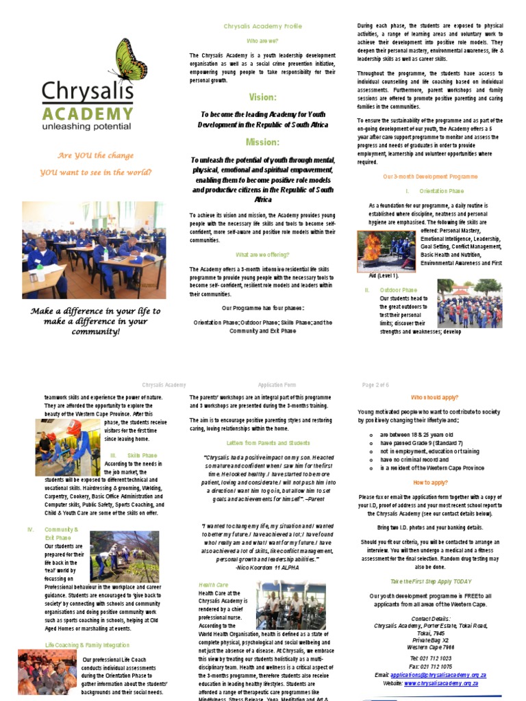 Chrysalis Academy Application Form 2018 PDF Chronic Condition