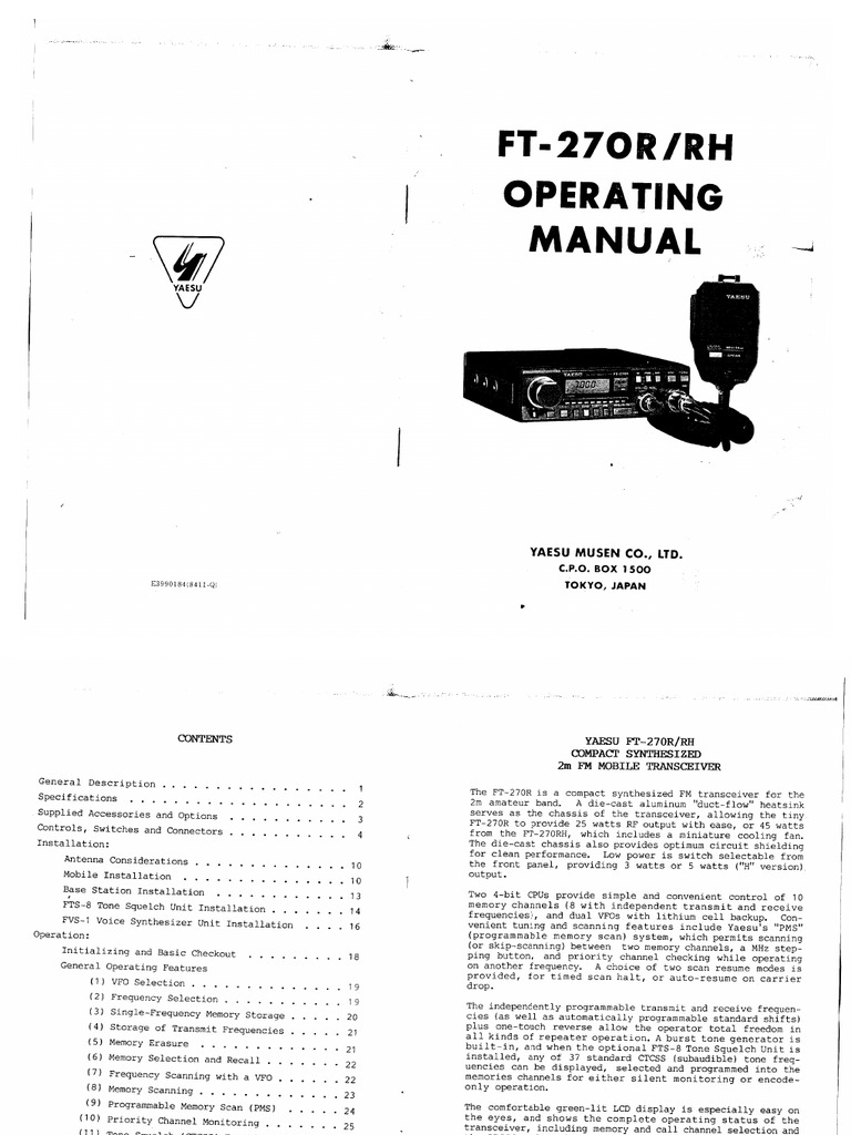 Yaesu FT-270R Operating Manual | PDF