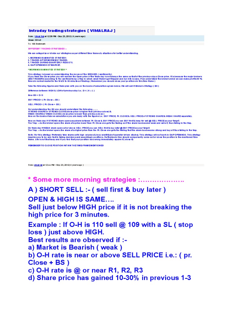 Intraday Trading Strategies 23 2 2018 Download Free Pdf Financial
