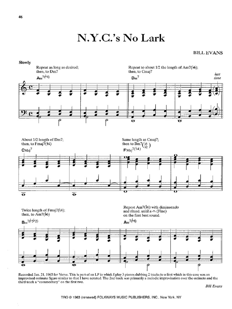 N.Y.C.'s No Lark (Bill Evans) PDF
