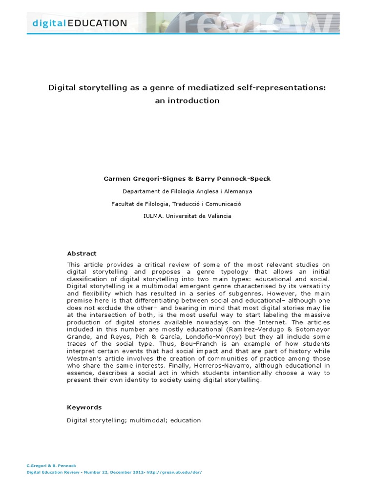 Digital Storytelling As A Genre of Mediatized Self-Representations: An ...