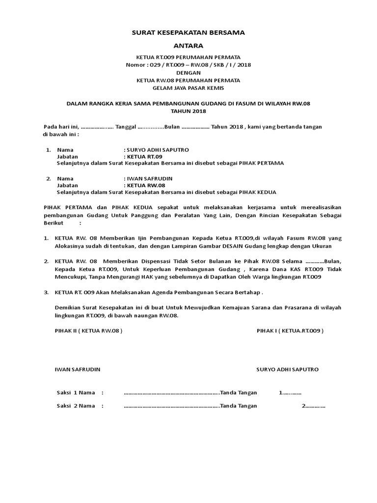 Surat Kesepakatan Bersama Baru Rt Rw