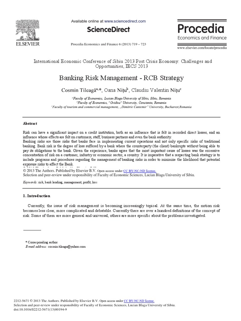 Banking Risk Management - RCB Strategy: Sciencedirect | PDF | Basel Ii ...