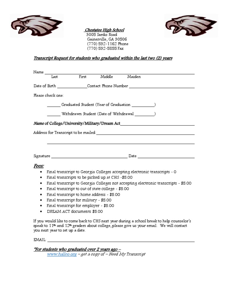 Final Transcript Request Form | PDF