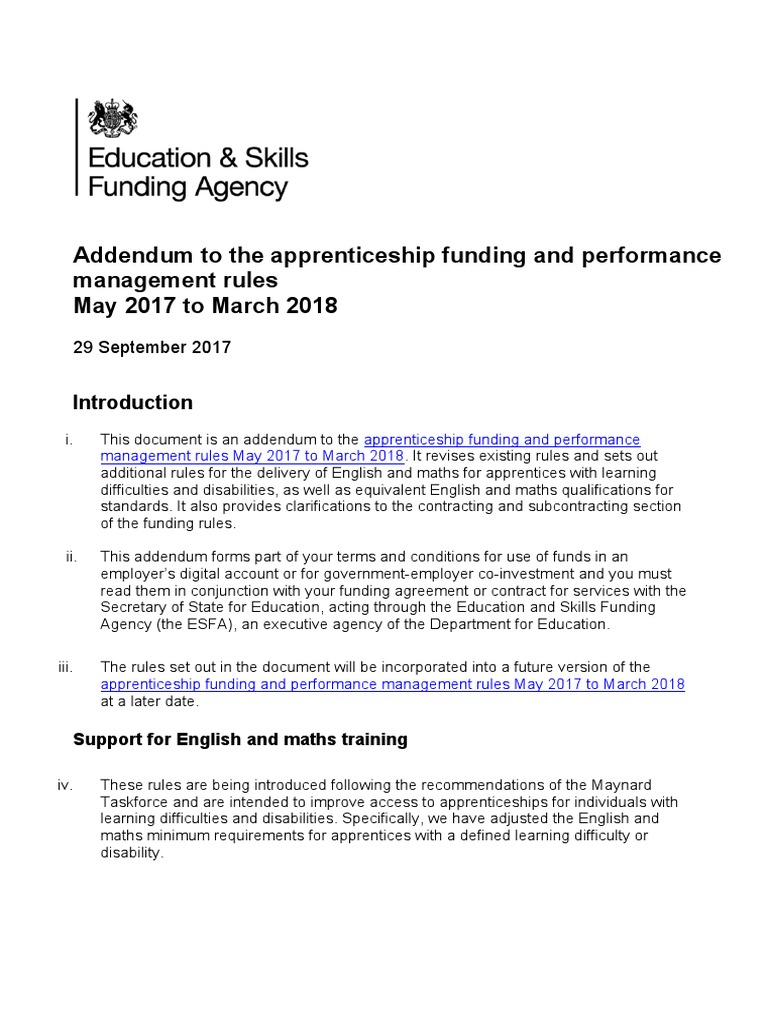 English and Maths Addendum | PDF | Apprenticeship | Learning 