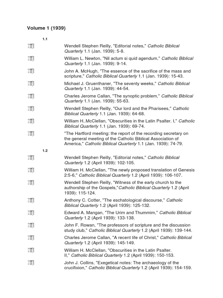 Volume 1 of the Catholic Biblical Quarterly Exploring Various Topics