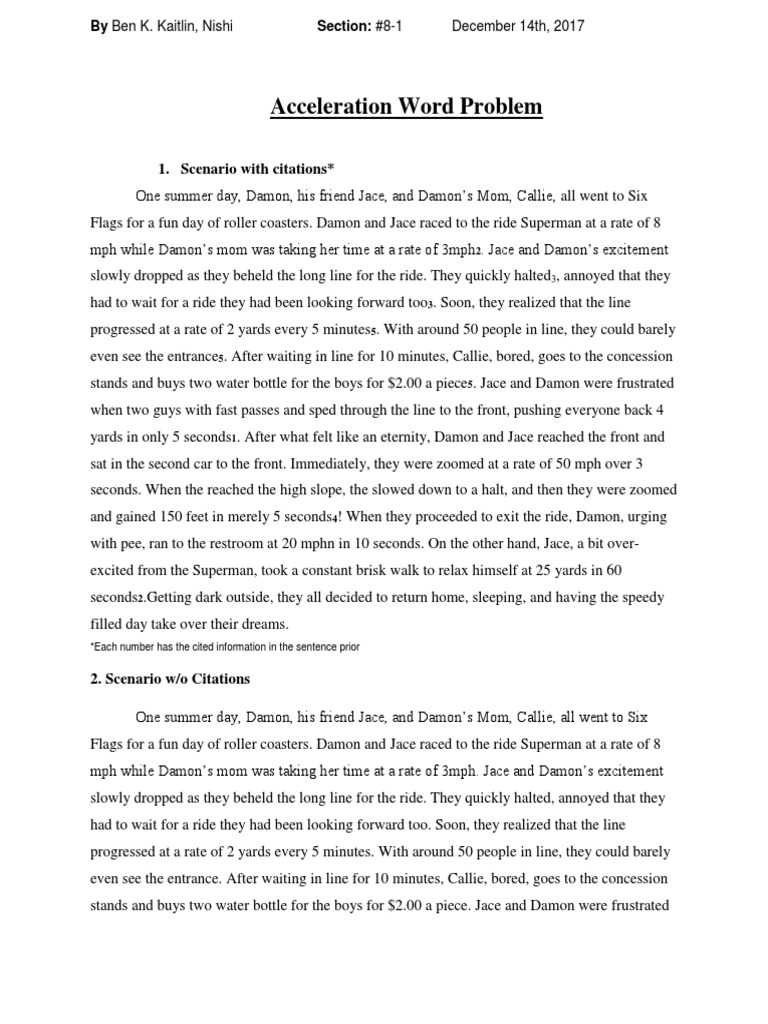 Acceleration Word Problem PDF Acceleration Nature