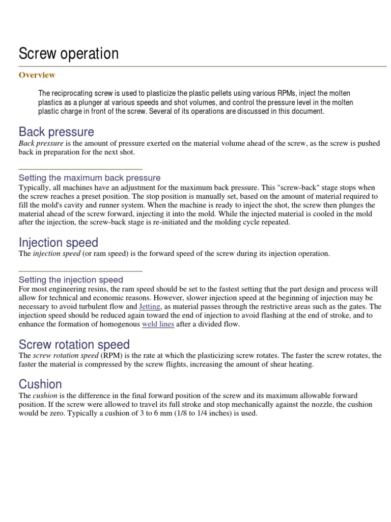 Screw Operation | PDF | Speed | Screw