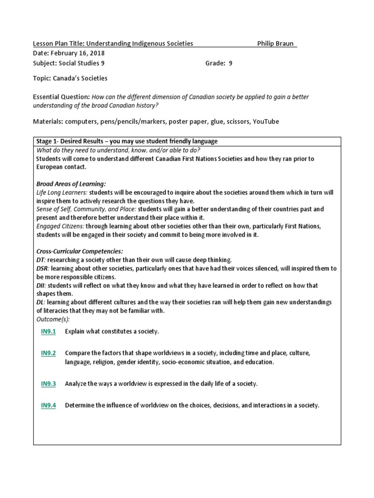 Lesson Plan | PDF | Teachers | First Nations