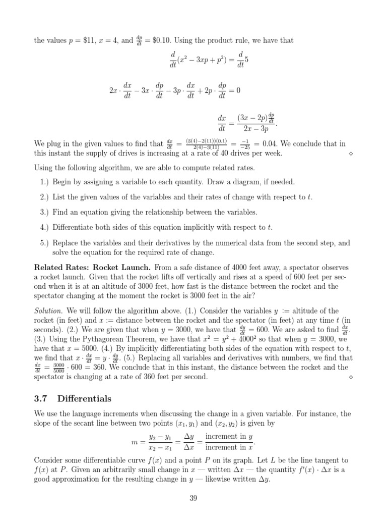 Related Rates and Differentials Explained | PDF | Approximation ...