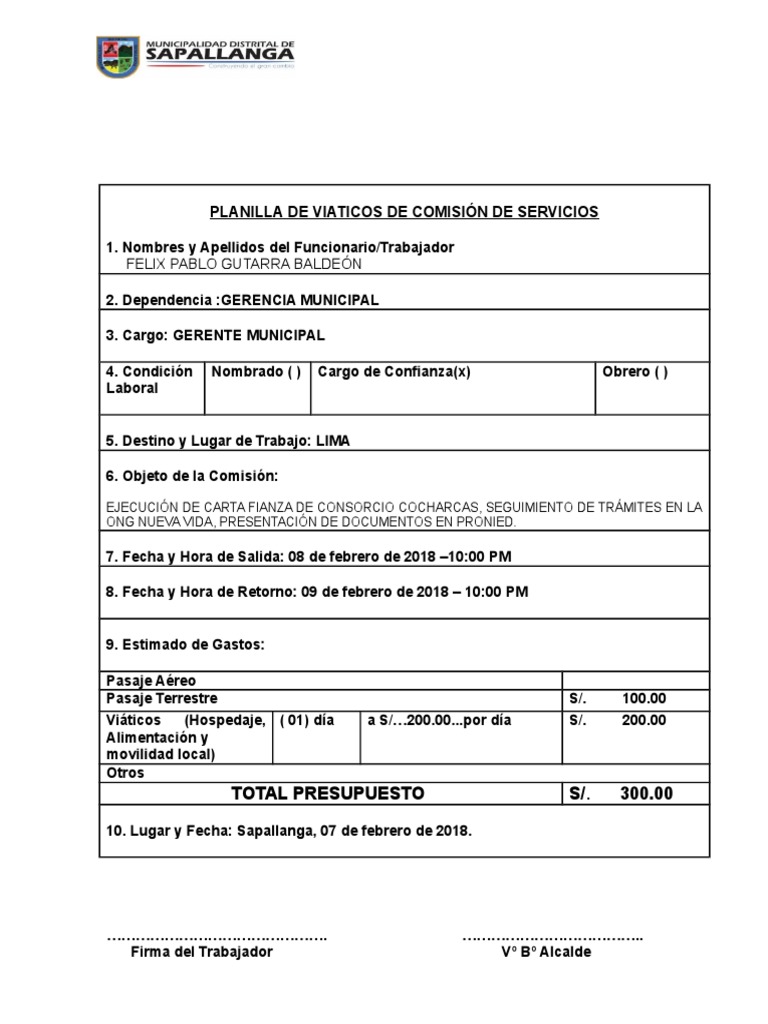 Formato de Viaticos | Gobierno | Política