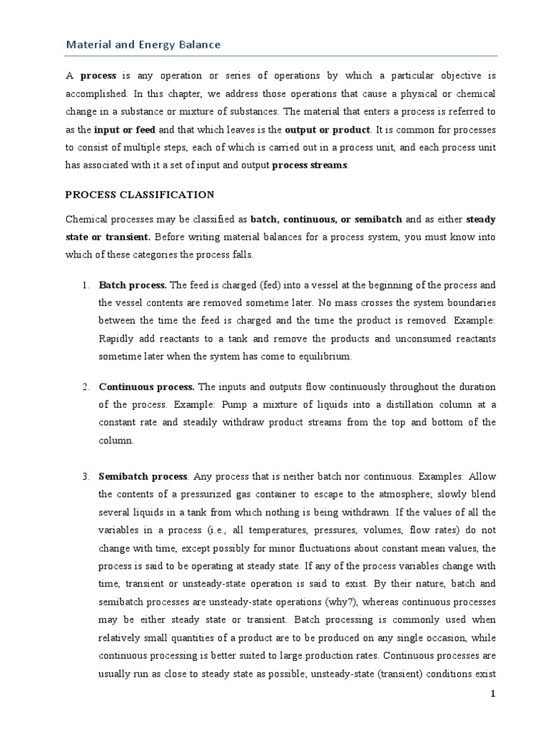 Material and Energy Balance PDF Steady State Chemical Reactor